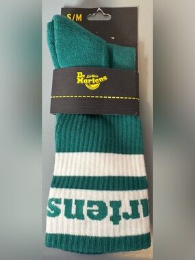 Dr. Martens Green and White Ribbed long Crew Socks - S/M retro style unisex